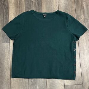 Green Short Sleeve Top with Button Accents